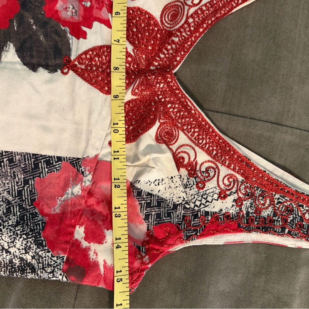 Free People creme red floral embroidered v-neck cotton dress. - Picture 9 of 10